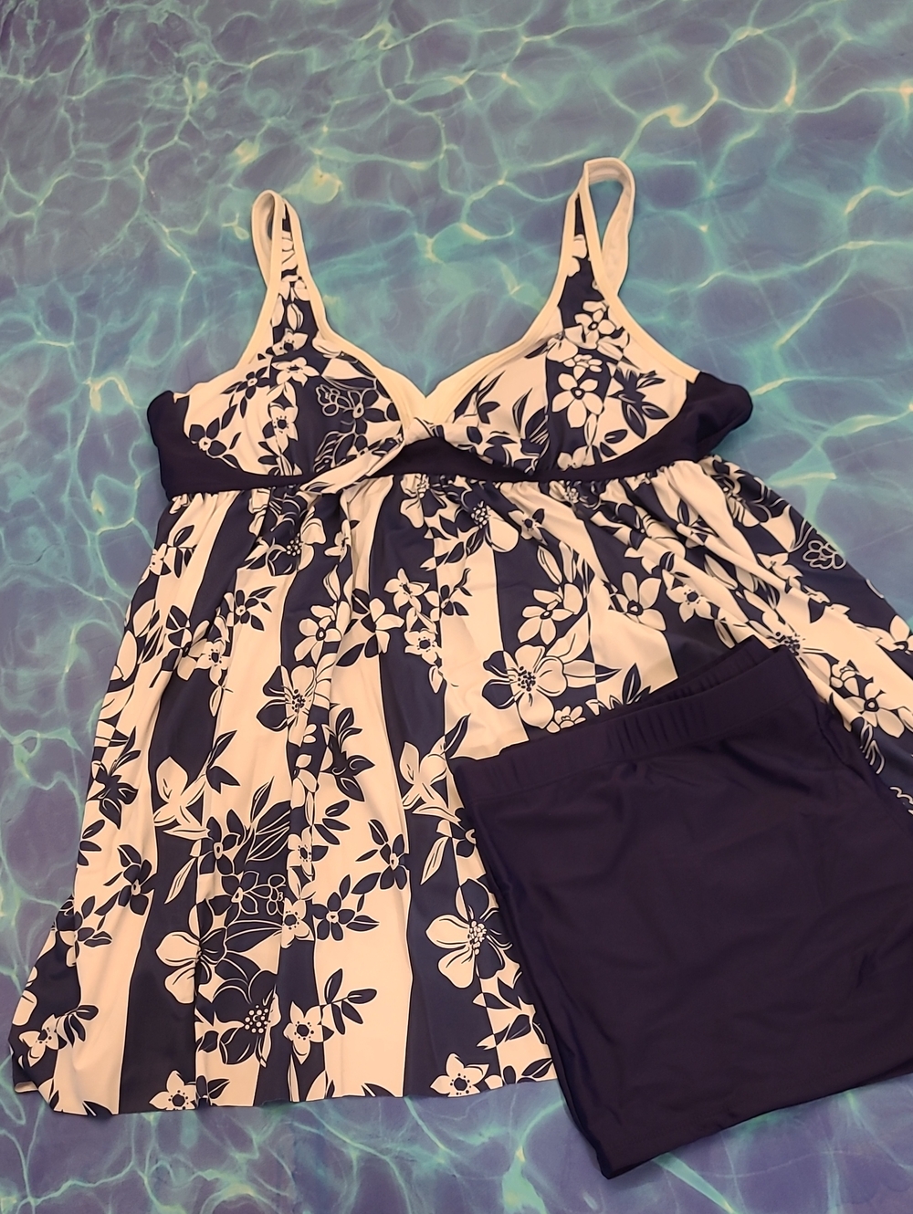 Navy & White Floral Stripe Tankini Set